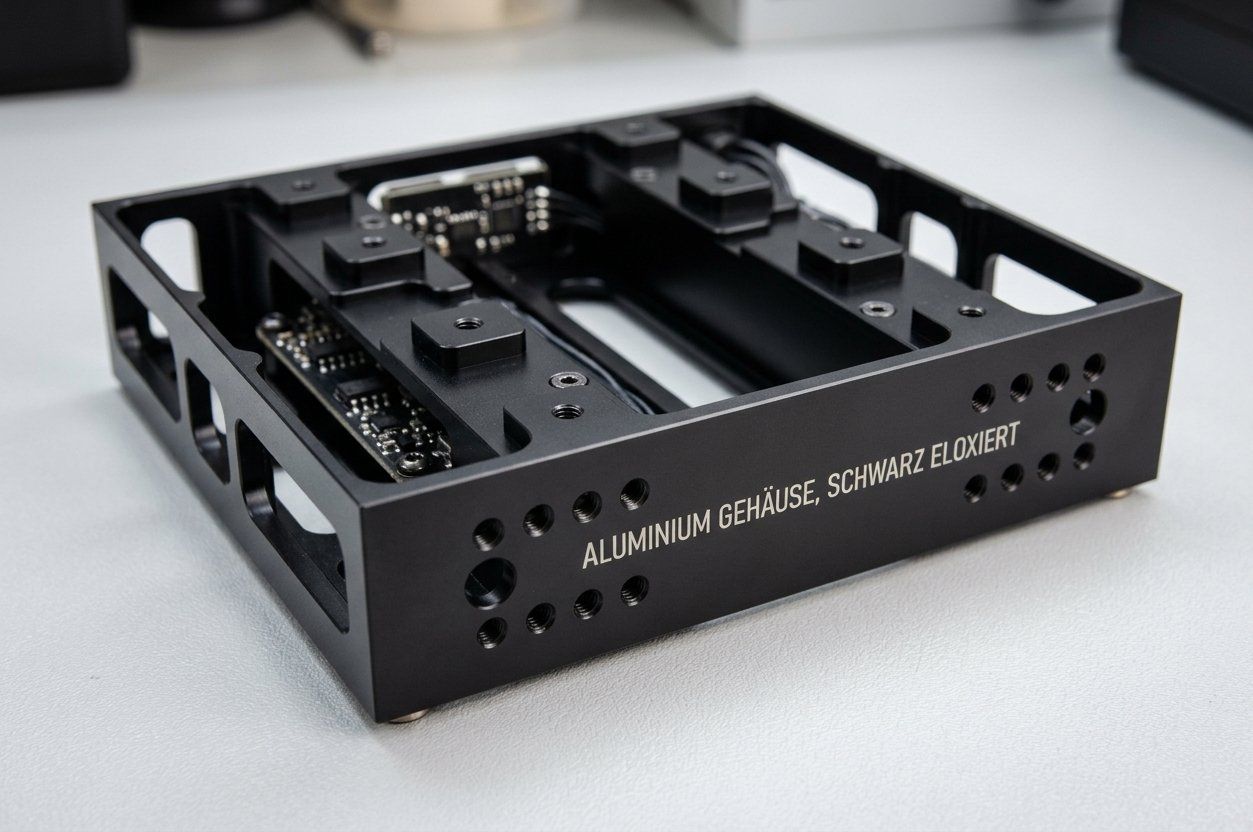 Gefrästes Gehäuse aus Aluminium, schwarz eloxiert